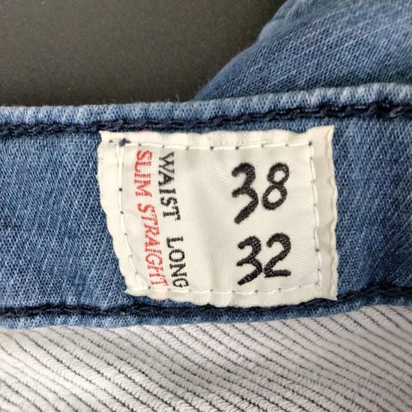 Men's Slim Straight jogger style Jeans - medium wash Blue, distressed. Unisex - Picture 2 of 11